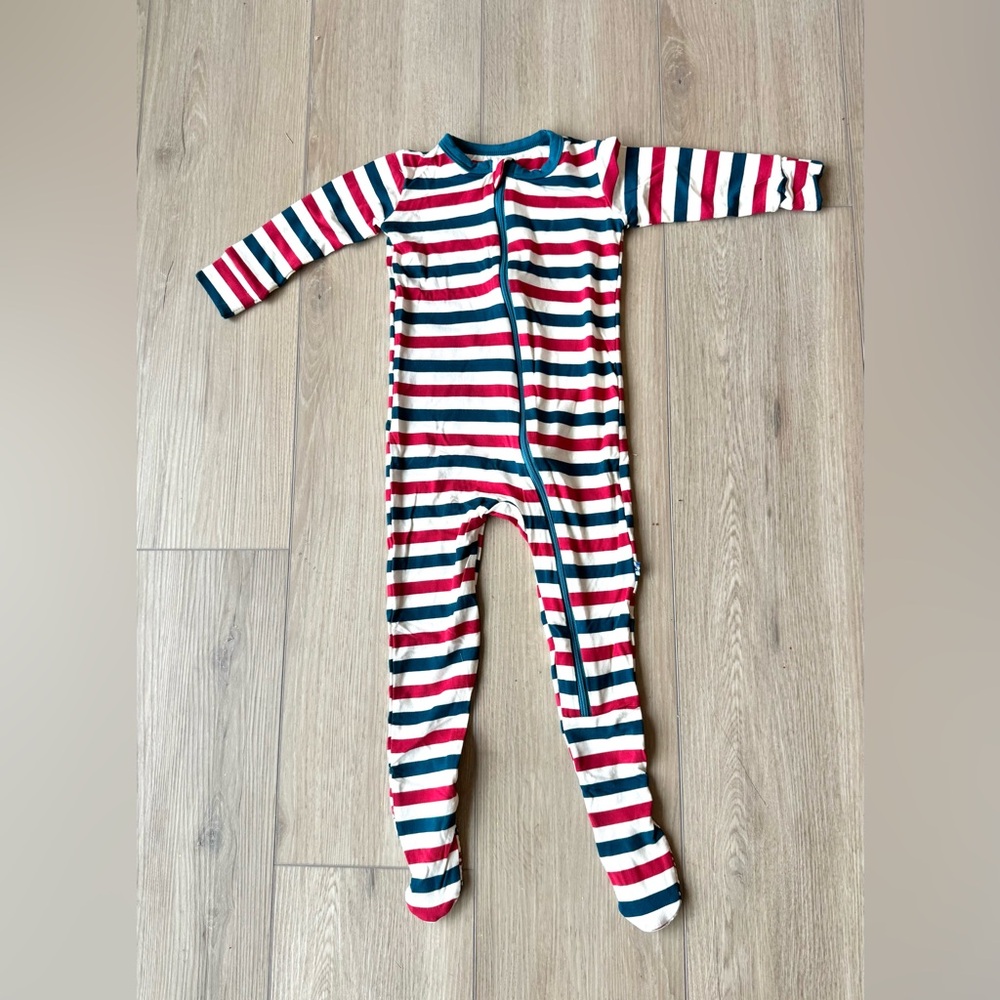 Kickee Pants Balloon Stripe Bamboo Zip Footie Anniversary Print 18-24M NWOT